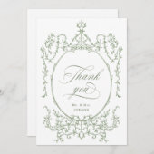 Elegante Viktorianische Verzierte Blumenfeier Grün Dankeskarte (Vorne/Hinten)