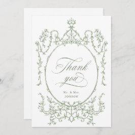 Elegante Viktorianische Verzierte Blumenfeier Grün Dankeskarte