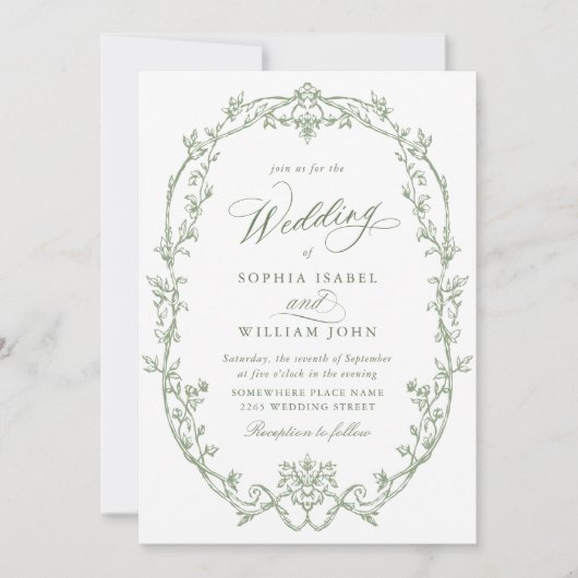 Elegante Viktorianische Verzierte Blumenfeier Grün Einladung (Vorderseite)