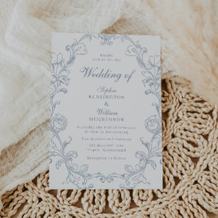 Elegante viktorianische Vintage-Blau-Hochzeit Einladung