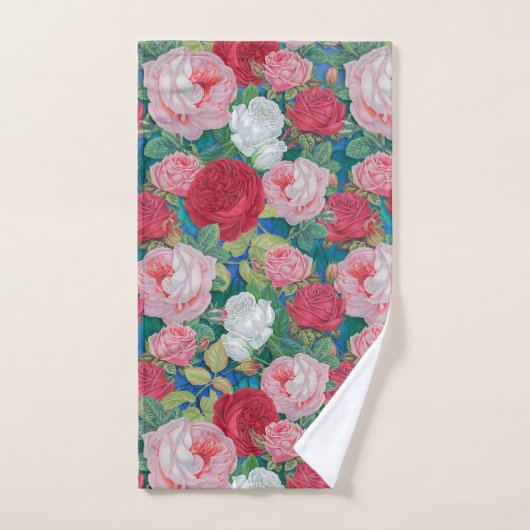 Elegante Viktorianische Wasserfarben Rot und Rosa Badhandtuch Set (Handtuch)