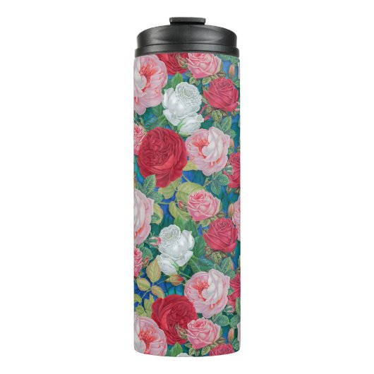 Elegante Viktorianische Wasserfarben Rot und Rosa  Thermosbecher (Vorderseite)