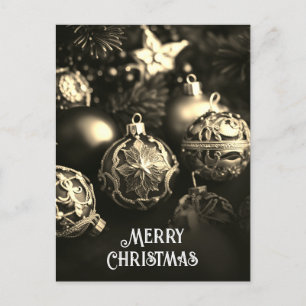 Elegante viktorianische Weihnachtsbälle in Gold un Feiertagspostkarte