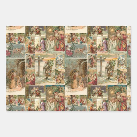 Elegante Viktorianische Weihnachtskarten-Collage Geschenkpapier Set (Vorderseite 3)