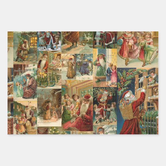 Elegante Viktorianische Weihnachtskarten-Collage Geschenkpapier Set (Vorderseite)