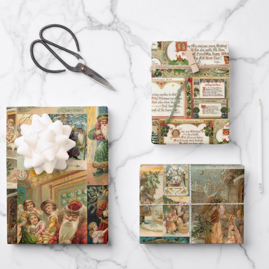 Elegante Viktorianische Weihnachtskarten-Collage Geschenkpapier Set (Vorderseite)