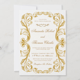 Elegante Viktorianische White and Gold Hochzeit Einladung