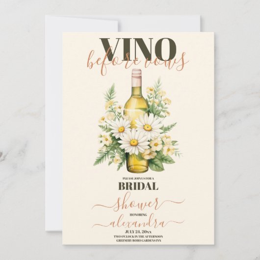 Elegante Vino Before Vows Weinkellerei Brautparty Einladung (Vorderseite)