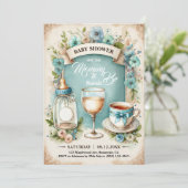 Elegante Vintag Baby Boy Tea Party Dusche Einladung (Stehend Vorderseite)