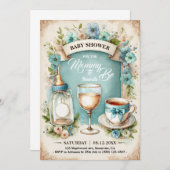 Elegante Vintag Baby Boy Tea Party Dusche Einladung (Vorne/Hinten)