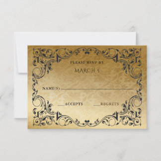 Elegante Vintag Black Gold RSVP Karte