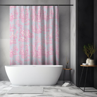 Elegante Vintag-blaue Rosa-Toile de jouy Duschvorhang