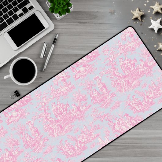 Elegante Vintag-blaue Rosa-Toile de jouy Schreibtischunterlage