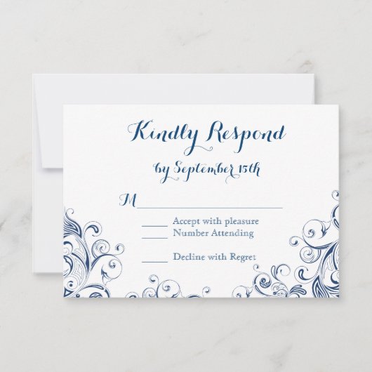 Elegante Vintag Blue Blüh Wedding RSVP Cards Karte (Vorderseite)