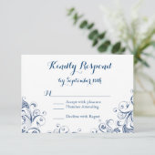 Elegante Vintag Blue Blüh Wedding RSVP Cards Karte (Stehend Vorderseite)
