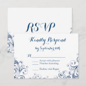 Elegante Vintag Blue Blüh Wedding RSVP Cards Karte (Vorne/Hinten)