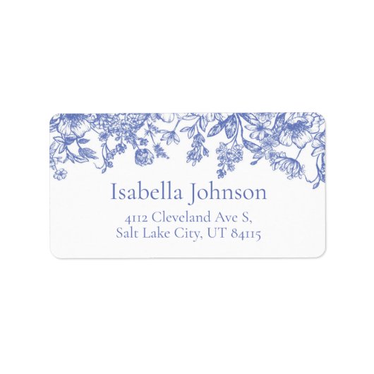 Elegante Vintag Blue Floral Botanical Address Adressaufkleber (Vorne)