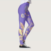 Elegante Vintag Blue Gold Floral Illustration Leggings (Rechts)