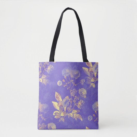 Elegante Vintag Blue Gold Floral Illustration Tasche (Vorderseite)