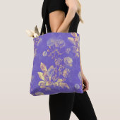 Elegante Vintag Blue Gold Floral Illustration Tasche (Von Nahem)