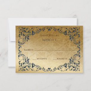 Elegante Vintag Blue Gold RSVP Card Karte