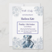 Elegante Vintag Blue Toil Kinderdusche Einladung (Vorderseite)