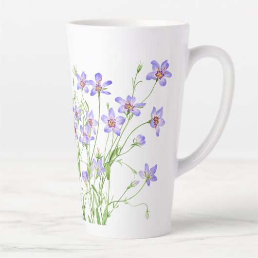 Elegante Vintag Blue Wildblumen Große Latte Tasse (Rechts)