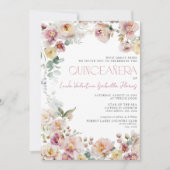 Elegante Vintag Blush Pink Floral Quinceñera Einladung (Vorderseite)