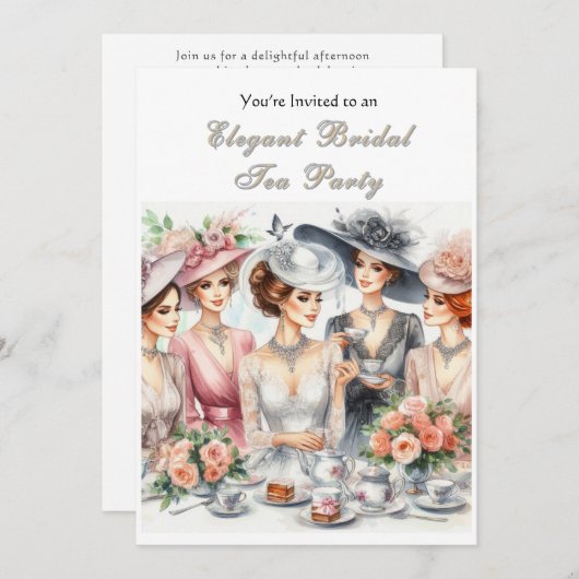 Elegante Vintag Bridal Tea Einladung (Vorne/Hinten)