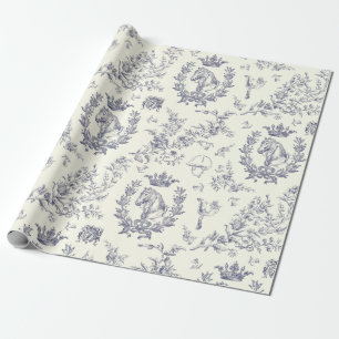 Elegante Vintag Chic Dusty Blue Reitsträhne Geschenkpapier