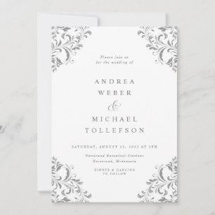 Elegante Vintag Classic Silver Gray Wedding Einladung