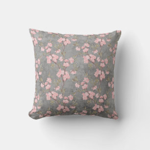 Elegante Vintag Delicate Rosa Blume Grau Kissen