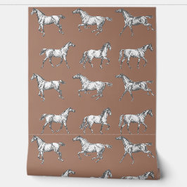 Elegante Vintag Galloping Horses Brown Toile Tapete