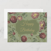 Elegante Vintag Garden Rose Happy Birthday Postkarte (Vorne/Hinten)