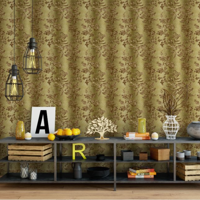 Elegante Vintag-Gelbe goldene Blume Tapete (Elegant Vintage Yellow Gold Floral Wallpaper)