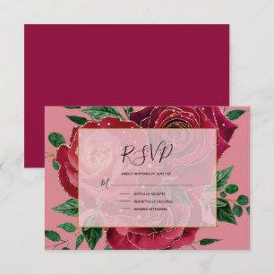 Elegante Vintag Glam Red Pink Gold Rose Hochzeit RSVP Karte