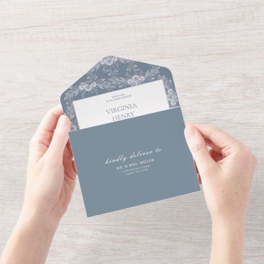 Elegante Vintag-grau-blaue Hochzeit mit Einladung (Eröffnung)
