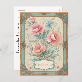 Elegante Vintag Greetings Blume floral Timeless Feiertagspostkarte