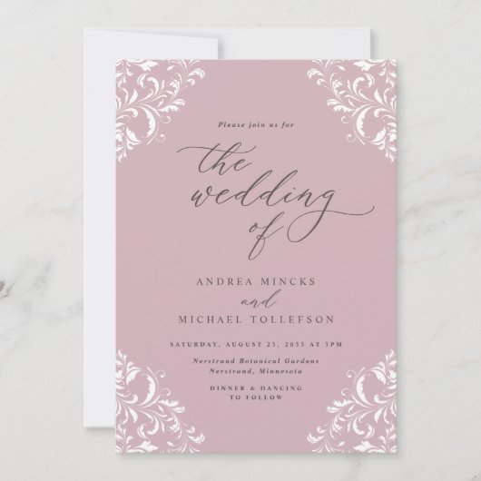 Elegante Vintag Light Mauve Dusty Rose Wedding Einladung (Vorderseite)