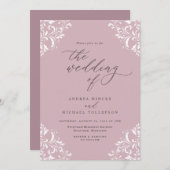 Elegante Vintag Light Mauve Dusty Rose Wedding Einladung (Vorne/Hinten)