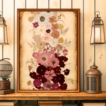 Elegante Vintag Pressed Blume Ombre wall Art