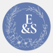 Elegante Vintag Romance Blue Monogram Wedding Runder Aufkleber (Vorderseite)