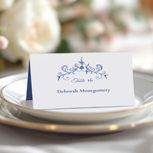 Elegante Vintag Romance Blue Wedding Platzkarte Tischnummer