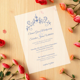 Elegante Vintag Romance Dusty Blue Floral Wedding Pergament Einladungen