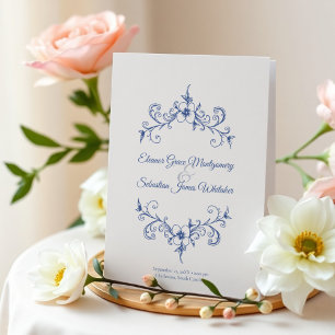 Elegante Vintag Romance Dusty Blue Floral Wedding Programm