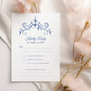 Elegante Vintag Romance Dusty Blue Floral Wedding RSVP Karte