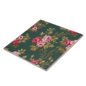 Elegante Vintag rosa Rosen auf grünem Hintergrund Fliese (Seite)