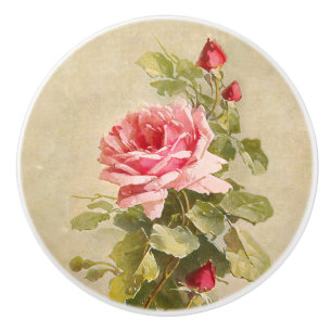 Elegante Vintag rosa Rosen Keramikknauf