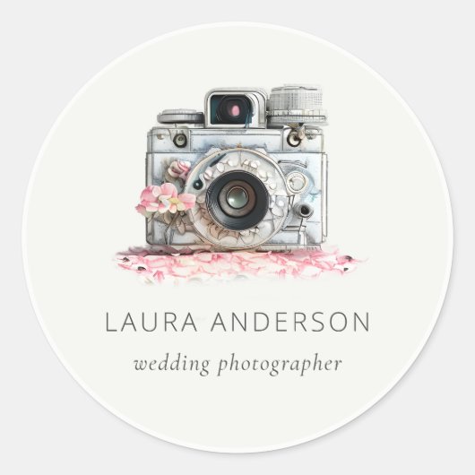 Elegante Vintag-rosafarbene Fotografie Runder Aufkleber (Vorderseite)