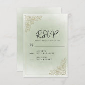 Elegante Vintag Sage Green Gold Hochzeit RSVP Karte (Vorne/Hinten)